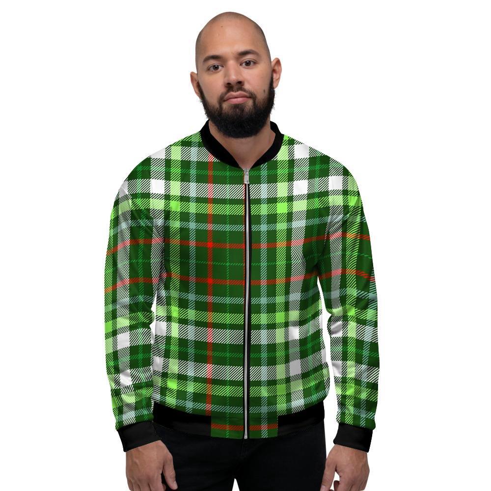 Green Plaid Tartan Men's Bomber Jacket-grizzshop