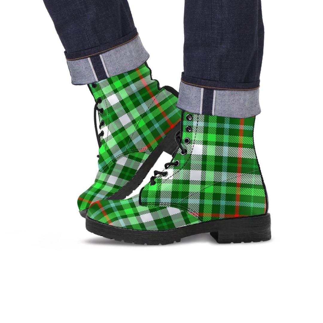 Green Plaid Tartan Men's Boots-grizzshop