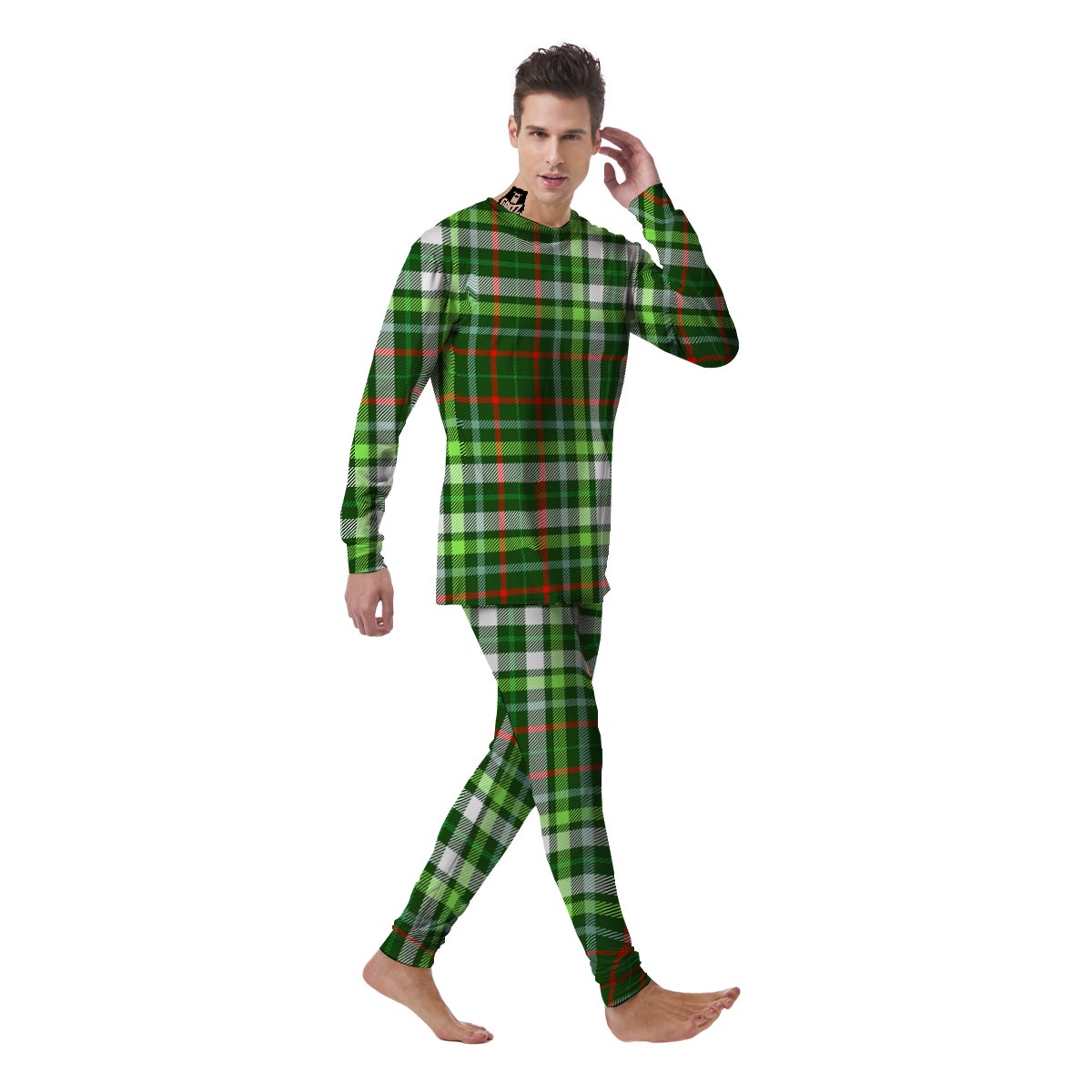 Green Plaid Tartan Men's Pajamas-grizzshop