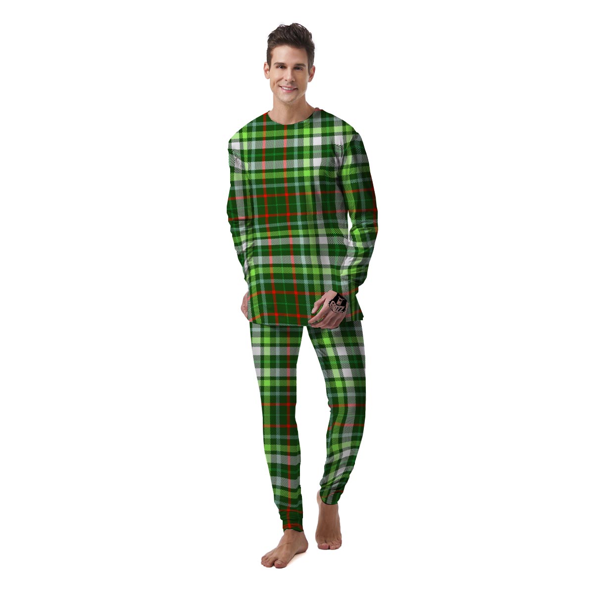 Green Plaid Tartan Men's Pajamas-grizzshop