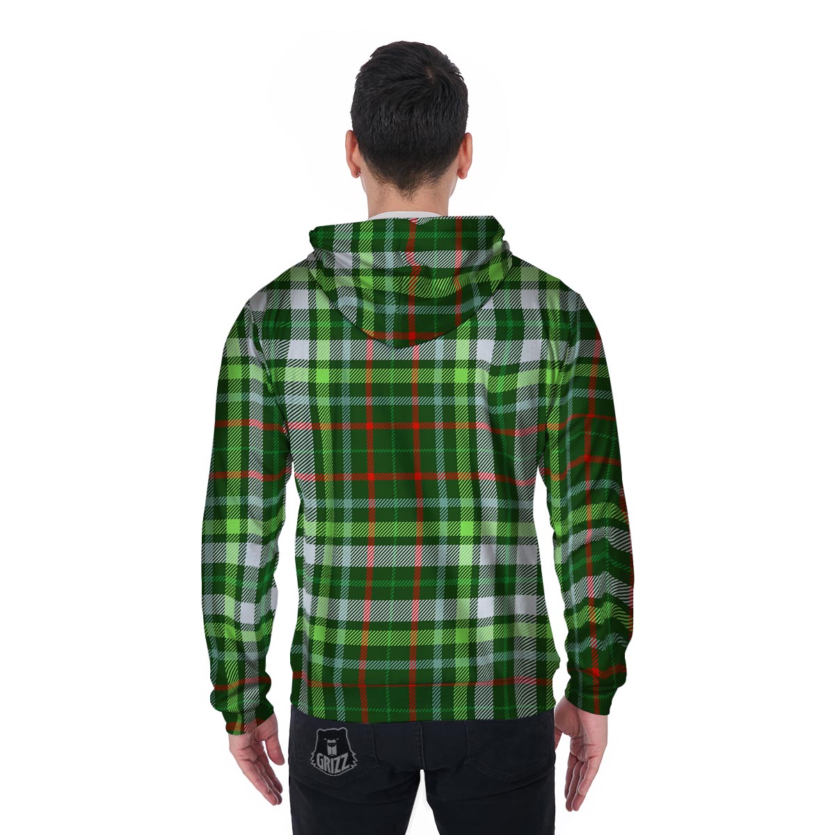 Green Plaid Tartan Men's Zip Up Hoodie-grizzshop