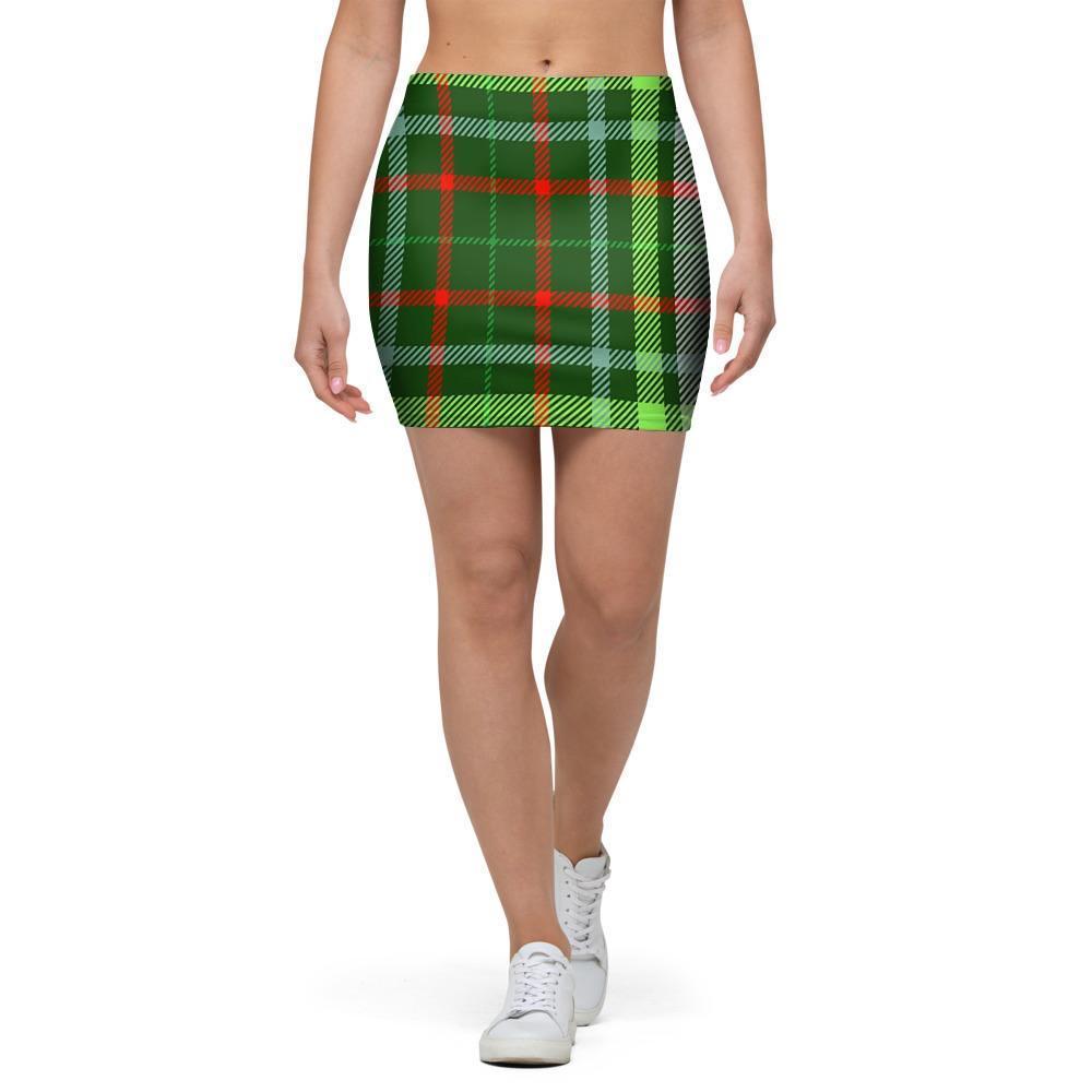 Green Plaid Tartan Mini Skirt-grizzshop