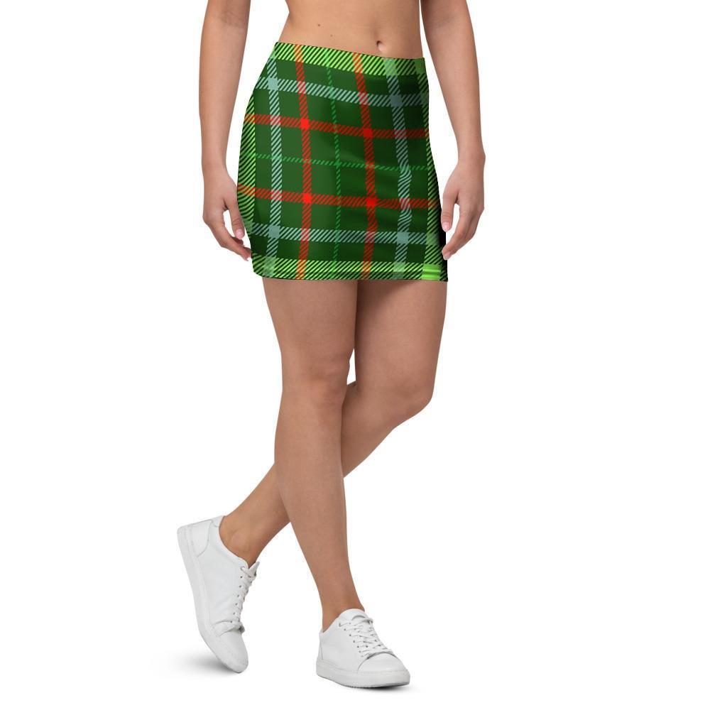 Green Plaid Tartan Mini Skirt-grizzshop