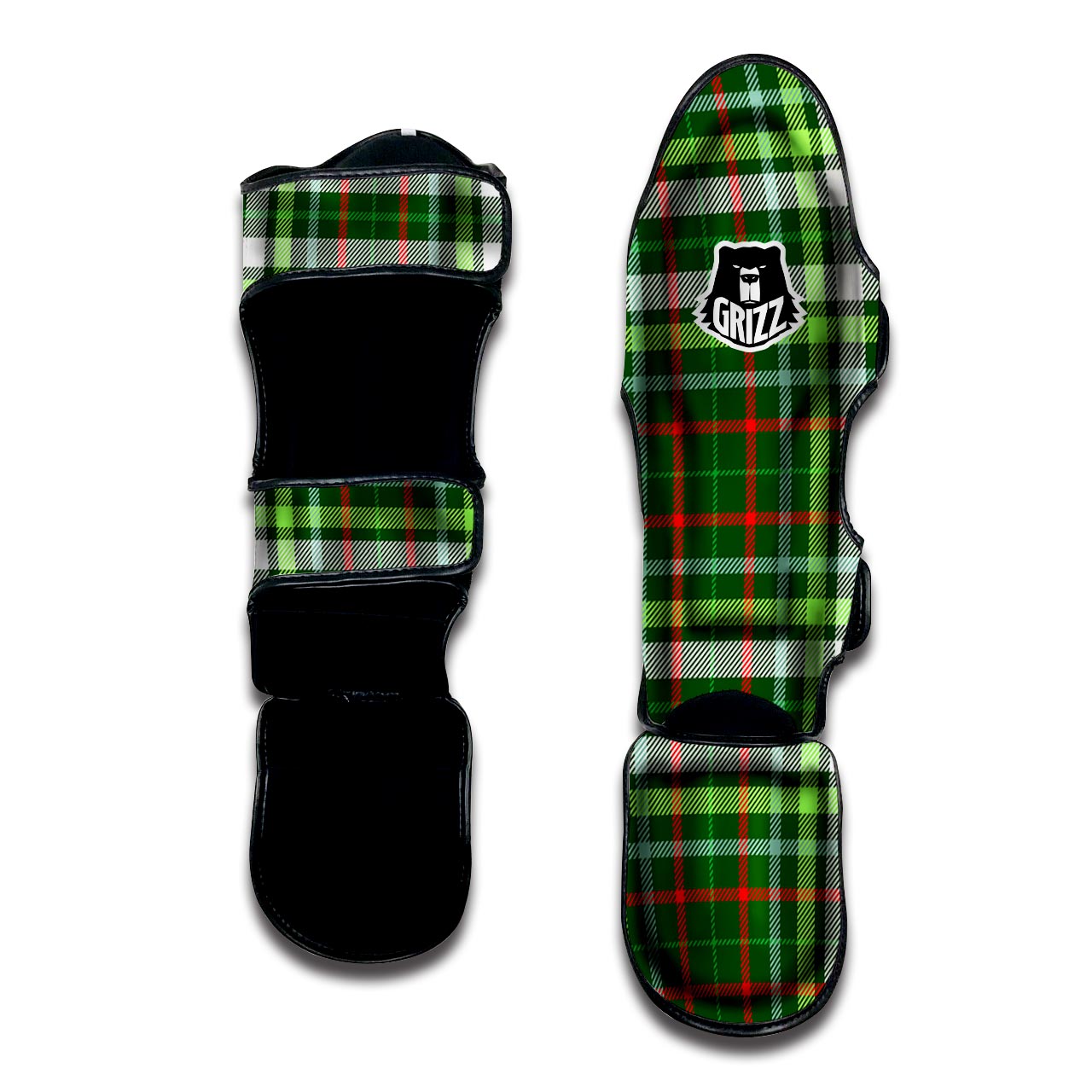 Green Plaid Tartan Muay Thai Shin Guard-grizzshop