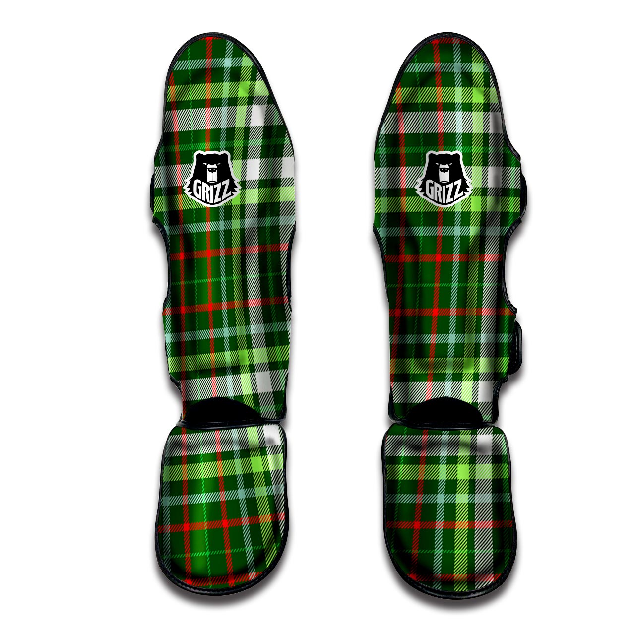 Green Plaid Tartan Muay Thai Shin Guard-grizzshop