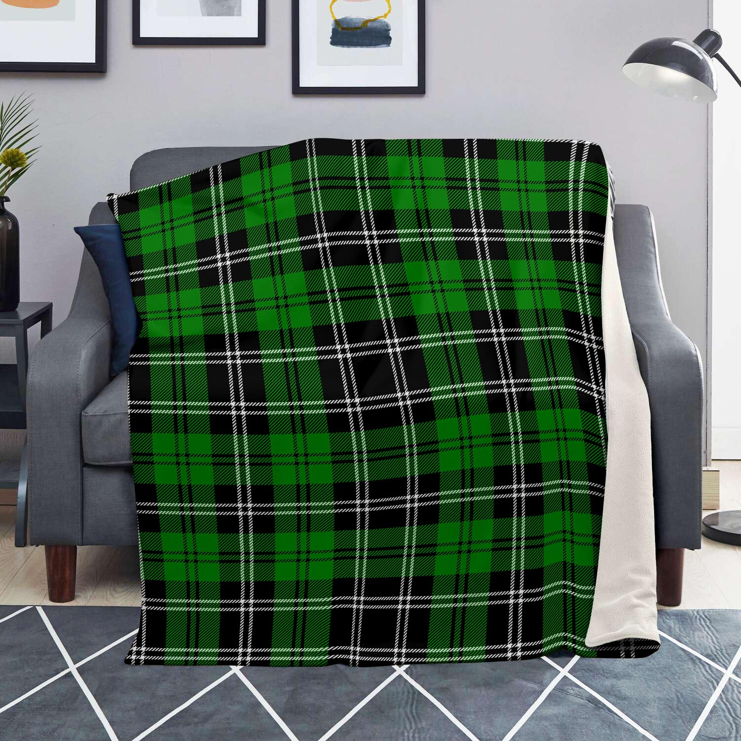 Green Plaid Tartan Print Blanket-grizzshop