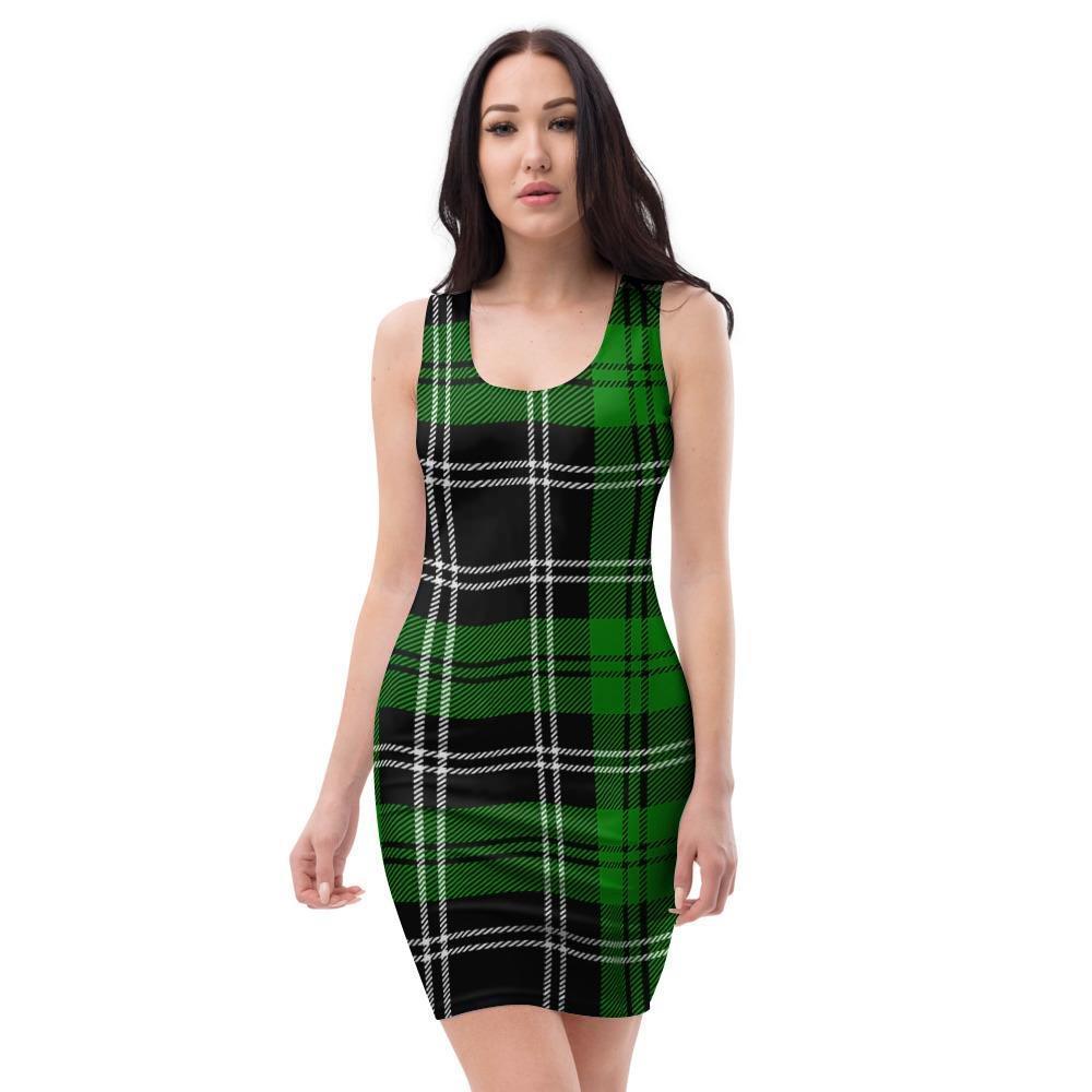 Green Plaid Tartan Print Bodycon Dress-grizzshop