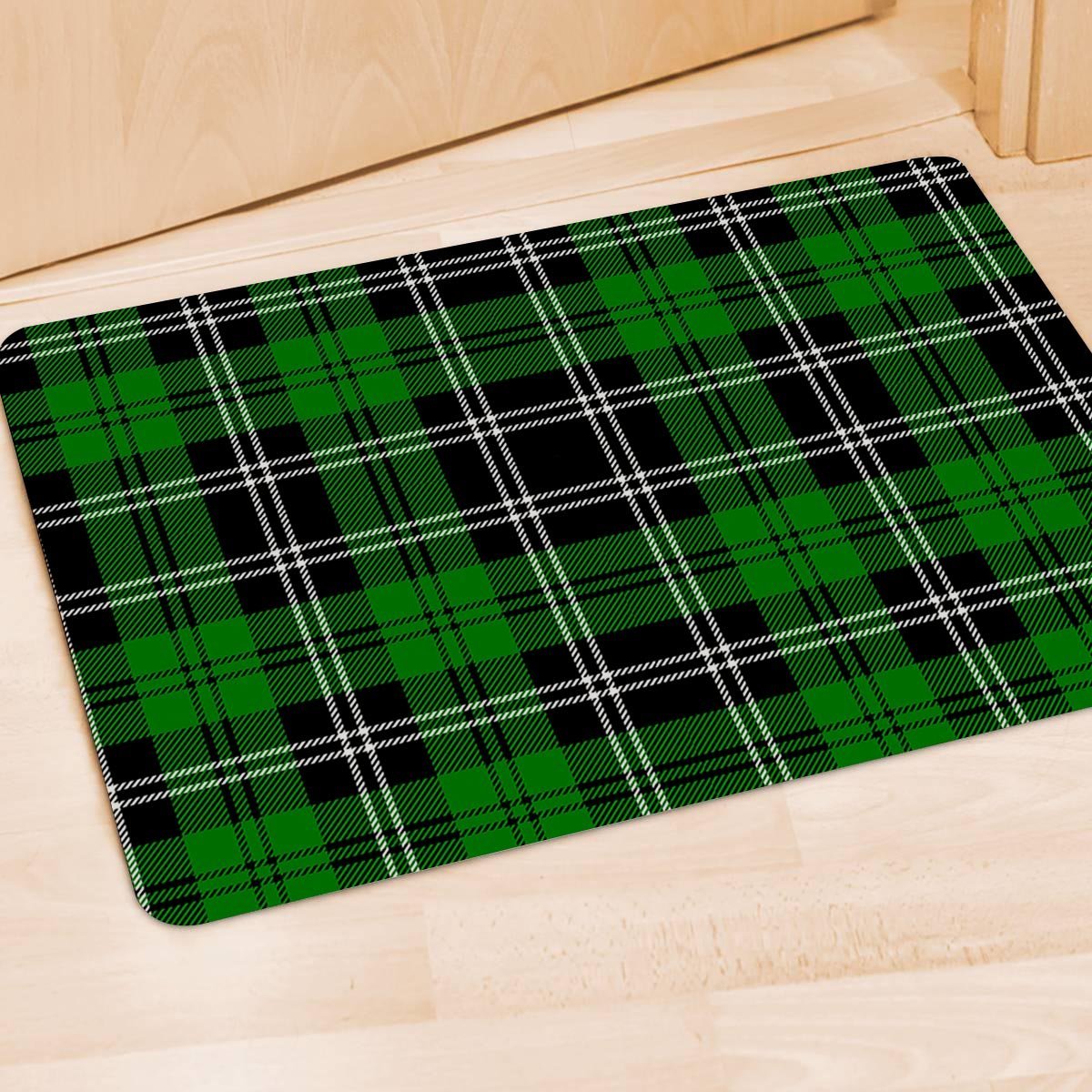 Green Plaid Tartan Print Door Mat-grizzshop