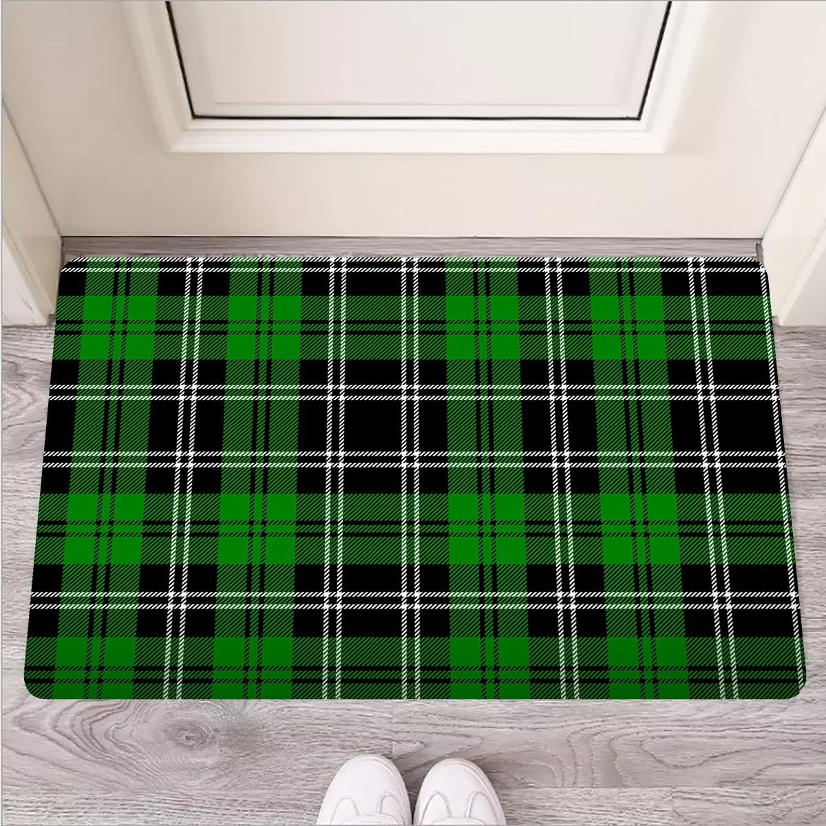 Green Plaid Tartan Print Door Mat-grizzshop