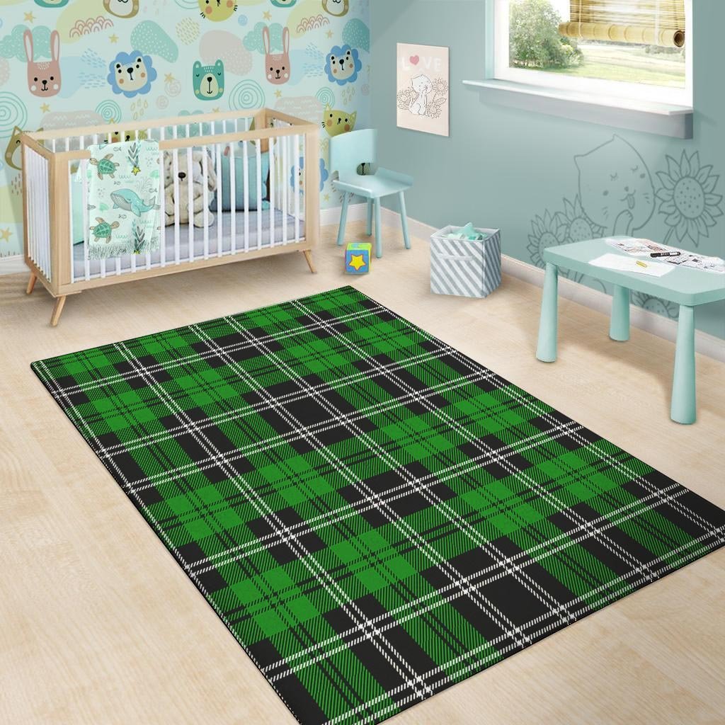 Green Plaid Tartan Print Floor Mat-grizzshop