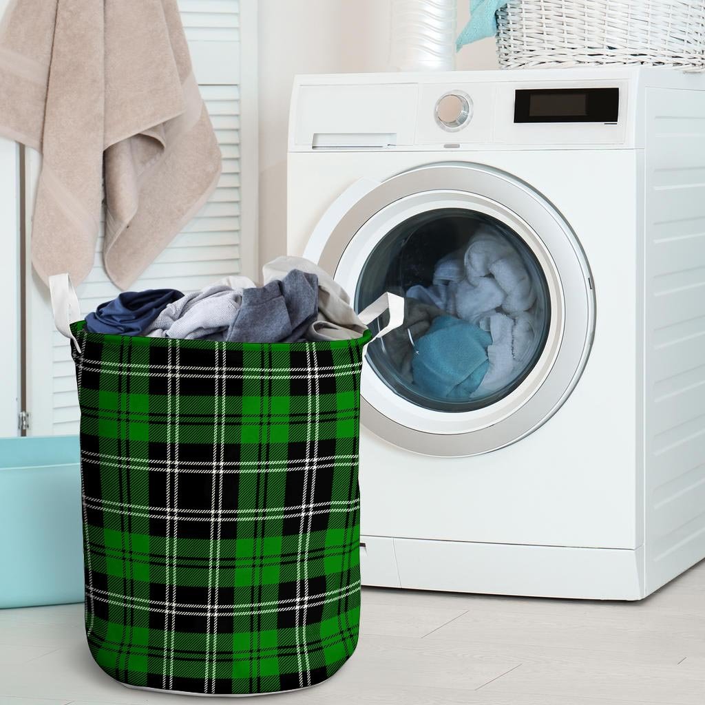 Green Plaid Tartan Print Laundry Basket-grizzshop