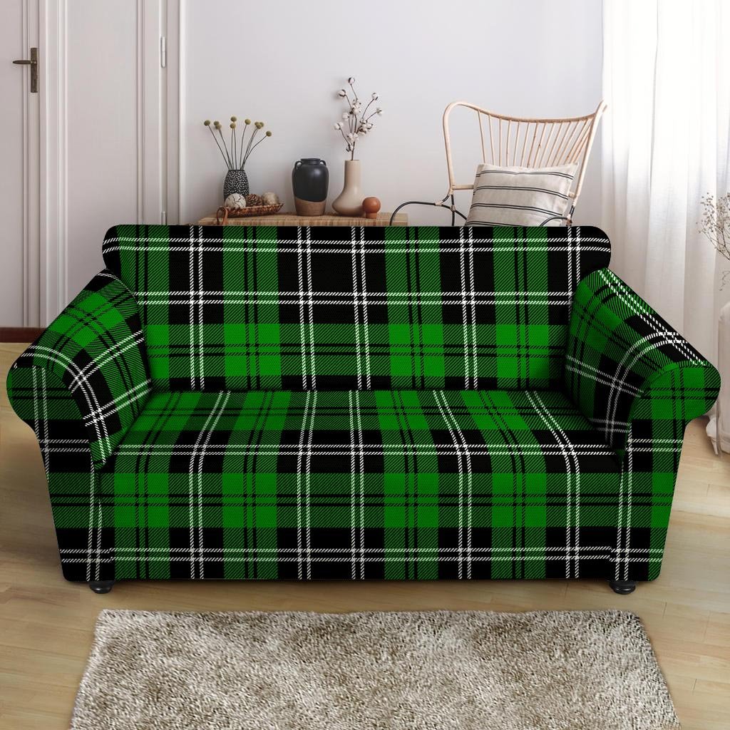 Green Plaid Tartan Print Loveseat Cover-grizzshop