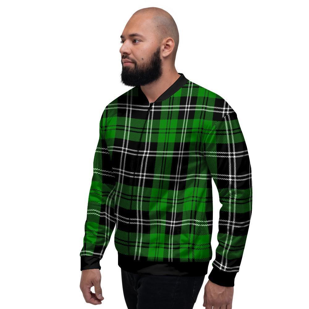 Green Plaid Tartan Print Men's Bomber Jacket-grizzshop