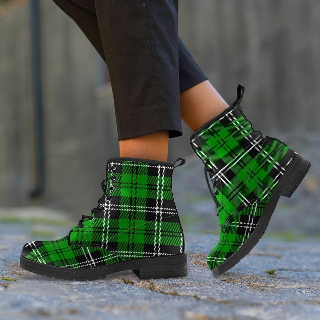 Green Plaid Tartan Print Men's Boots-grizzshop