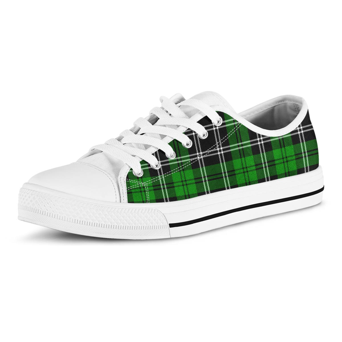 Green Plaid Tartan Print Men's Low Top Shoes-grizzshop