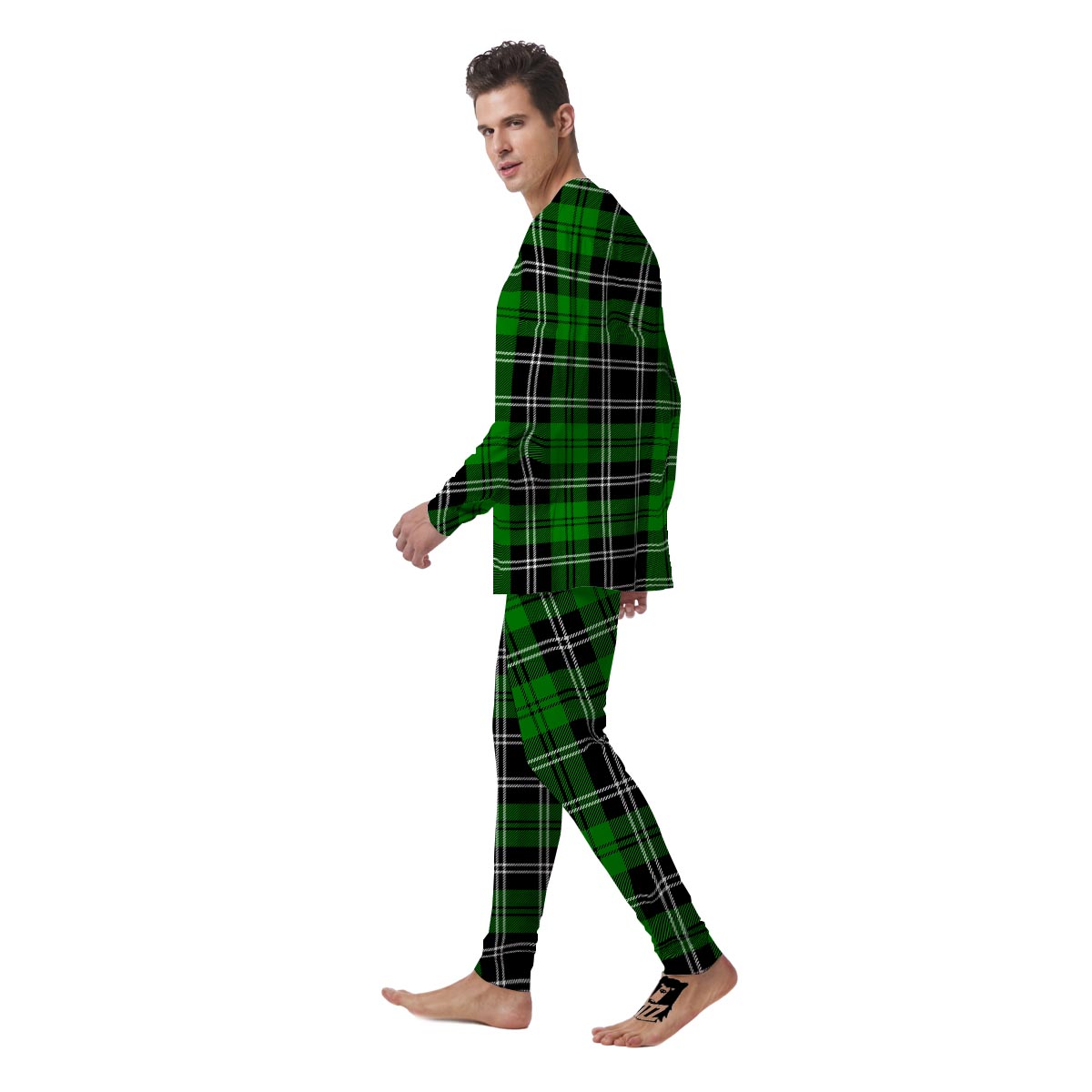 Green Plaid Tartan Print Men's Pajamas-grizzshop