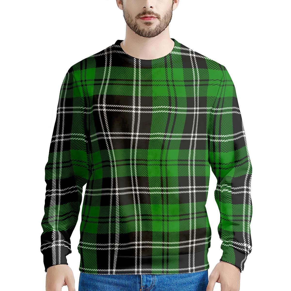 Green Plaid Tartan Print Men's Sweatshirt-grizzshop