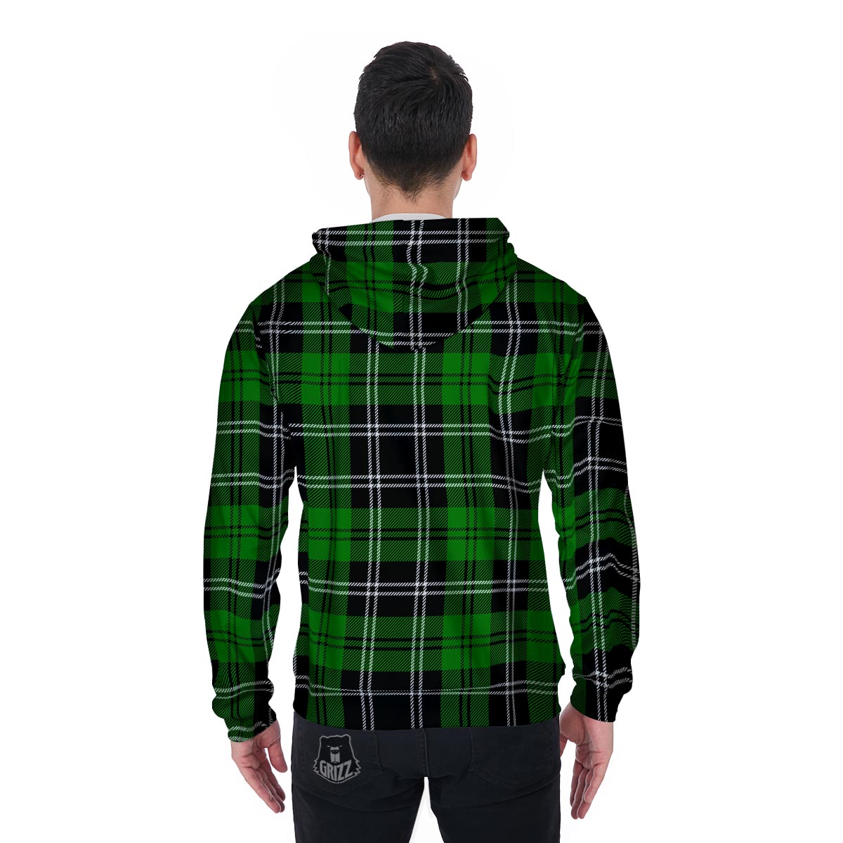 Green Plaid Tartan Print Men's Zip Up Hoodie-grizzshop