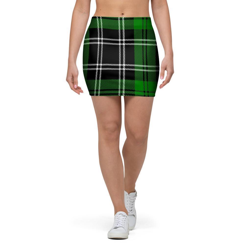 Green Plaid Tartan Print Mini Skirt-grizzshop