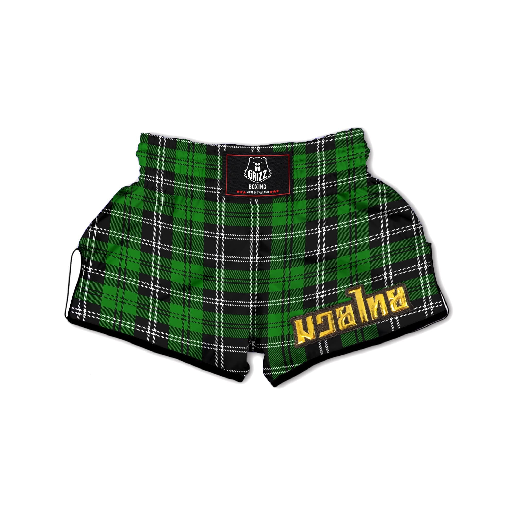 Green Plaid Tartan Print Muay Thai Boxing Shorts-grizzshop
