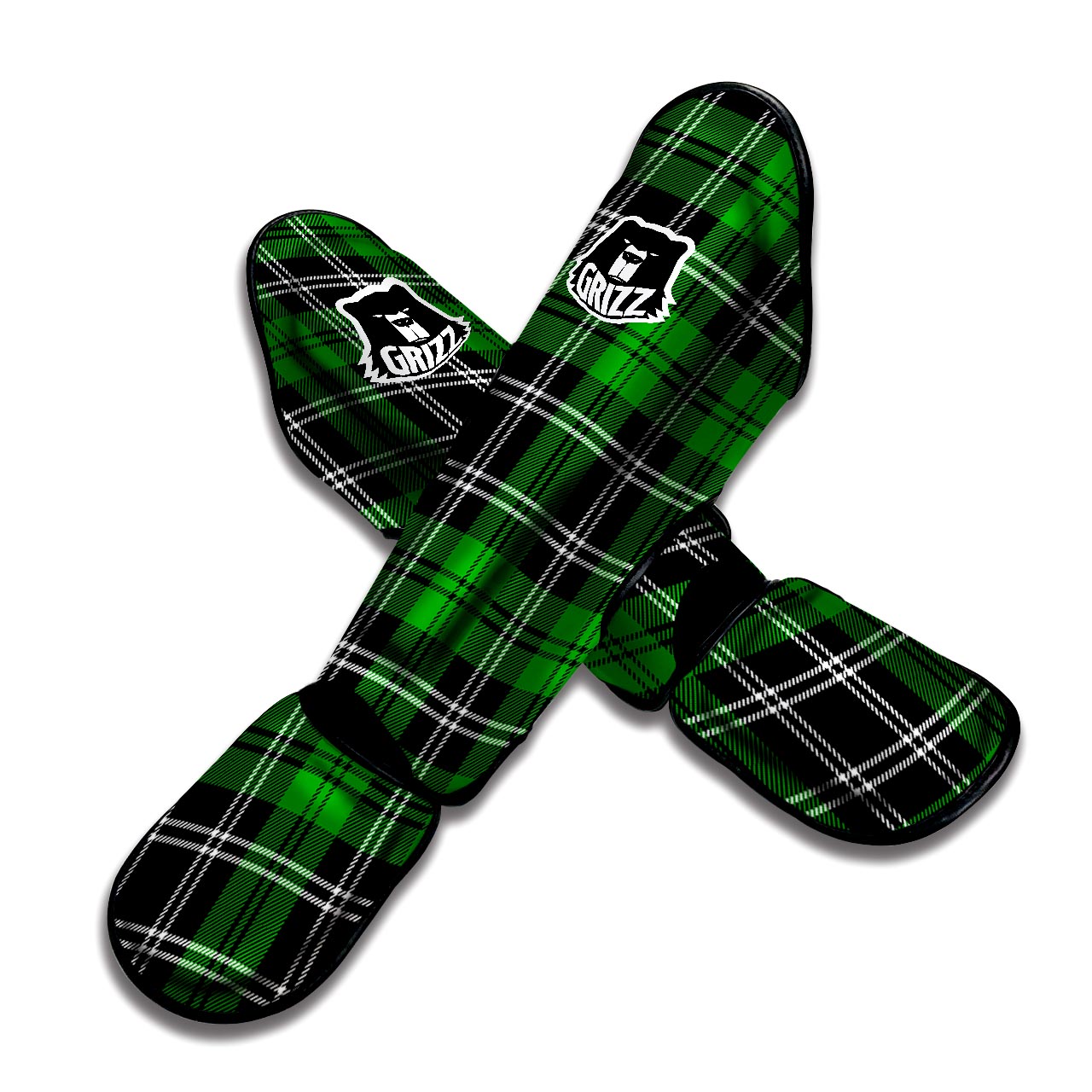 Green Plaid Tartan Print Muay Thai Shin Guard-grizzshop