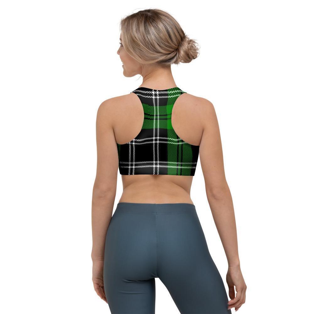 Green Plaid Tartan Print Sports Bra-grizzshop