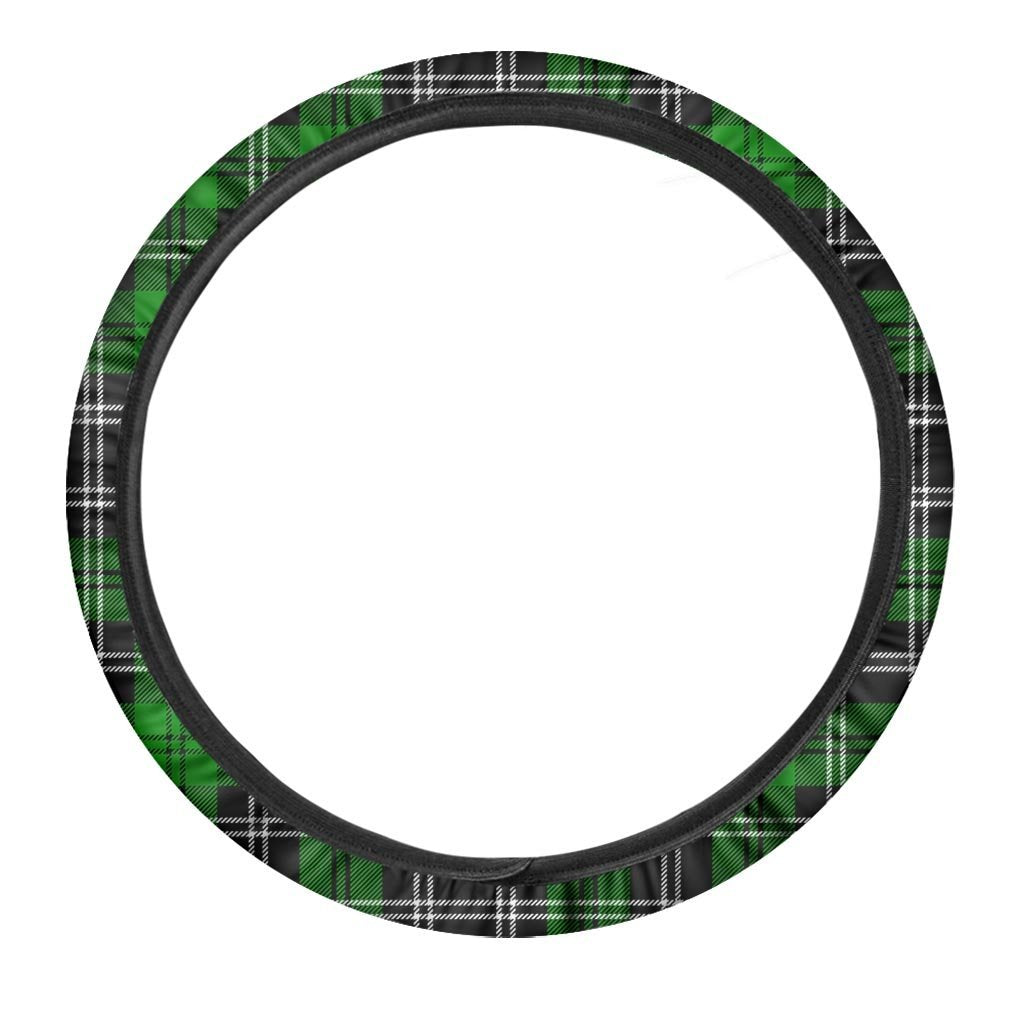 Green Plaid Tartan Print Steering Wheel Cover-grizzshop