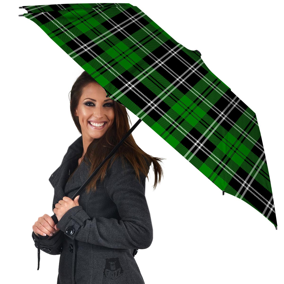 Green Plaid Tartan Print Umbrella-grizzshop