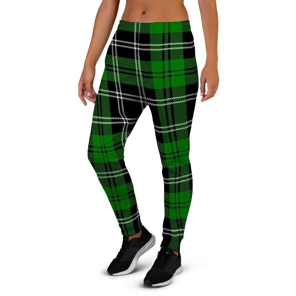 Green Plaid Tartan Print Women's Joggers-grizzshop