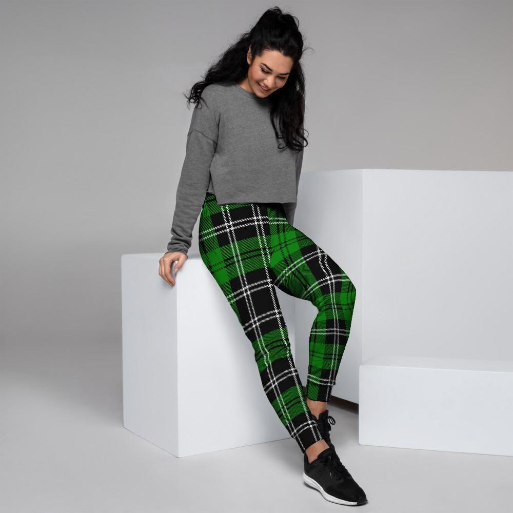 Green Plaid Tartan Print Women's Joggers-grizzshop