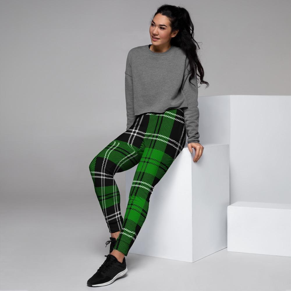 Green Plaid Tartan Print Women's Joggers-grizzshop