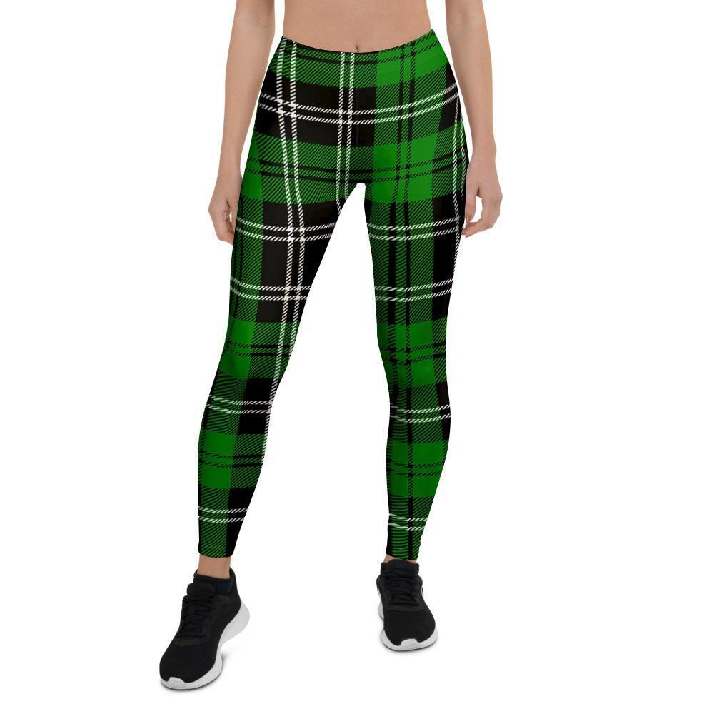 Green Plaid Tartan Print Women's Leggings-grizzshop