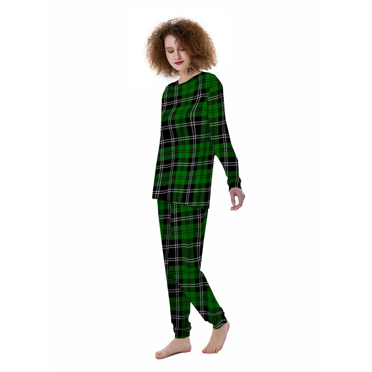 Green Plaid Tartan Print Women's Pajamas-grizzshop