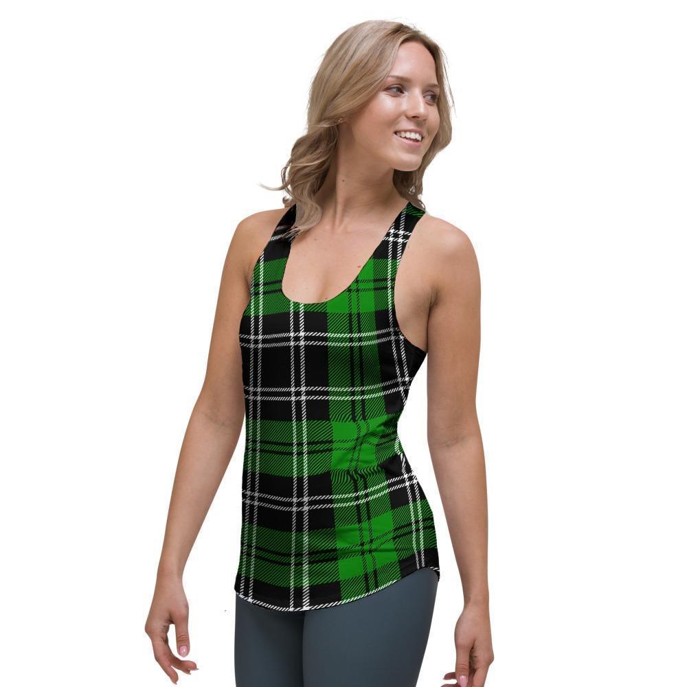 Green Plaid Tartan Print Women's Racerback Tank Top-grizzshop