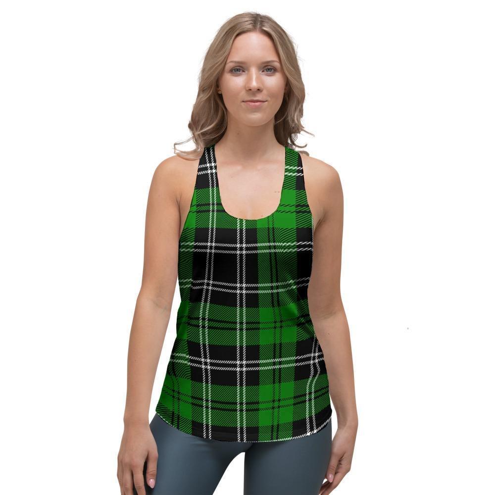 Green Plaid Tartan Print Women's Racerback Tank Top-grizzshop