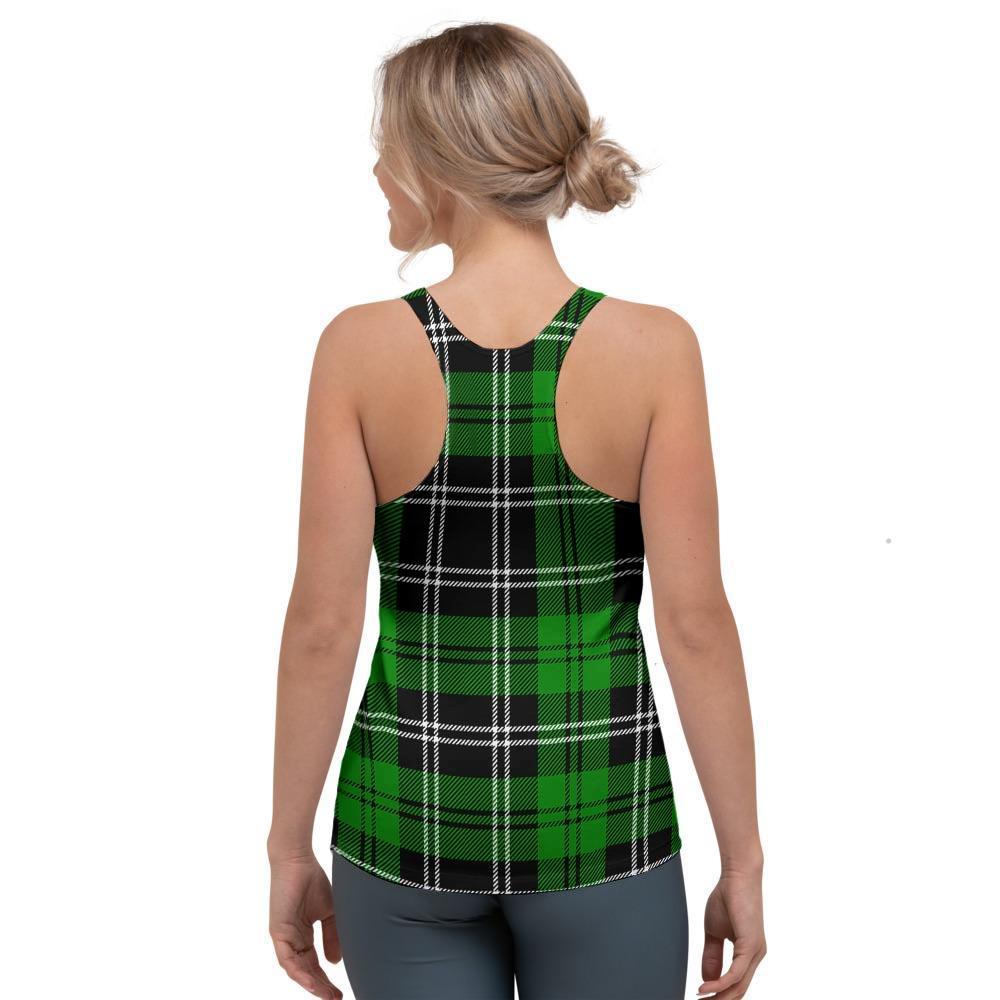 Green Plaid Tartan Print Women's Racerback Tank Top-grizzshop