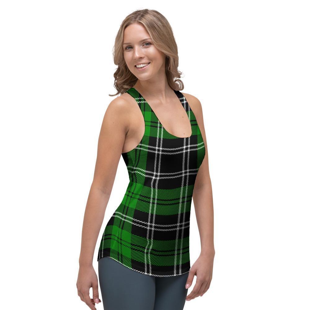 Green Plaid Tartan Print Women's Racerback Tank Top-grizzshop
