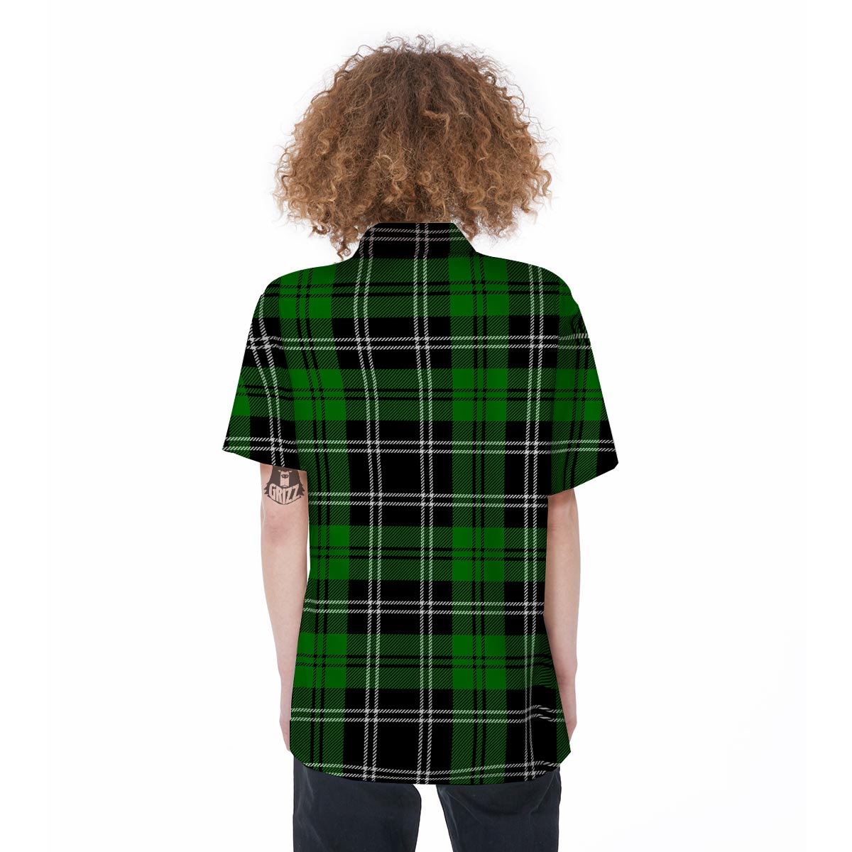 Green Plaid Tartan Print Women's Short Sleeve Shirts-grizzshop