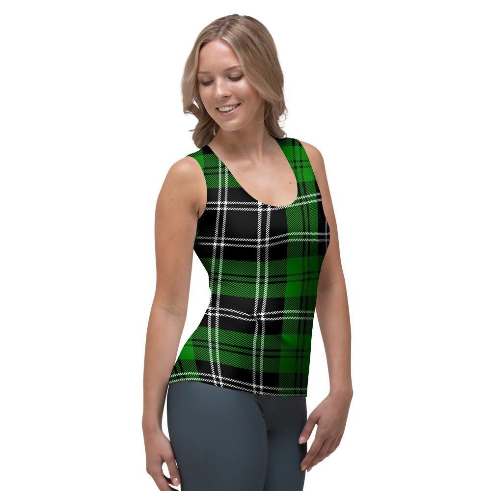 Green Plaid Tartan Print Women's Tank Top-grizzshop