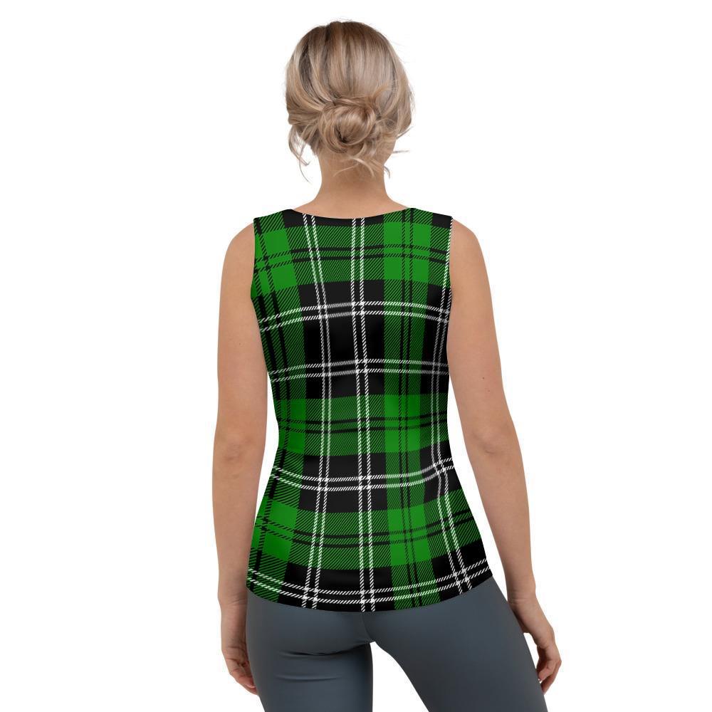 Green Plaid Tartan Print Women's Tank Top-grizzshop