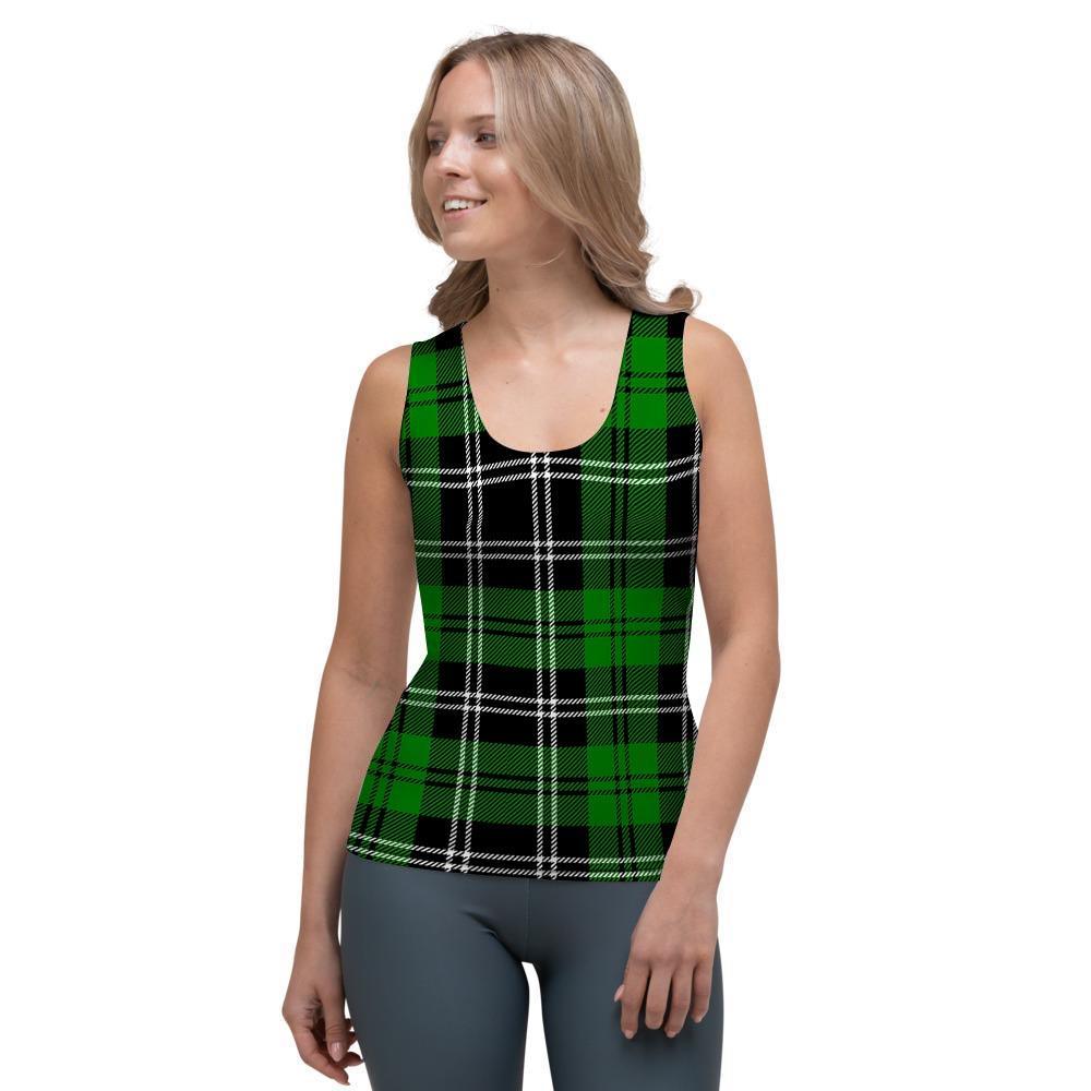 Green Plaid Tartan Print Women's Tank Top-grizzshop