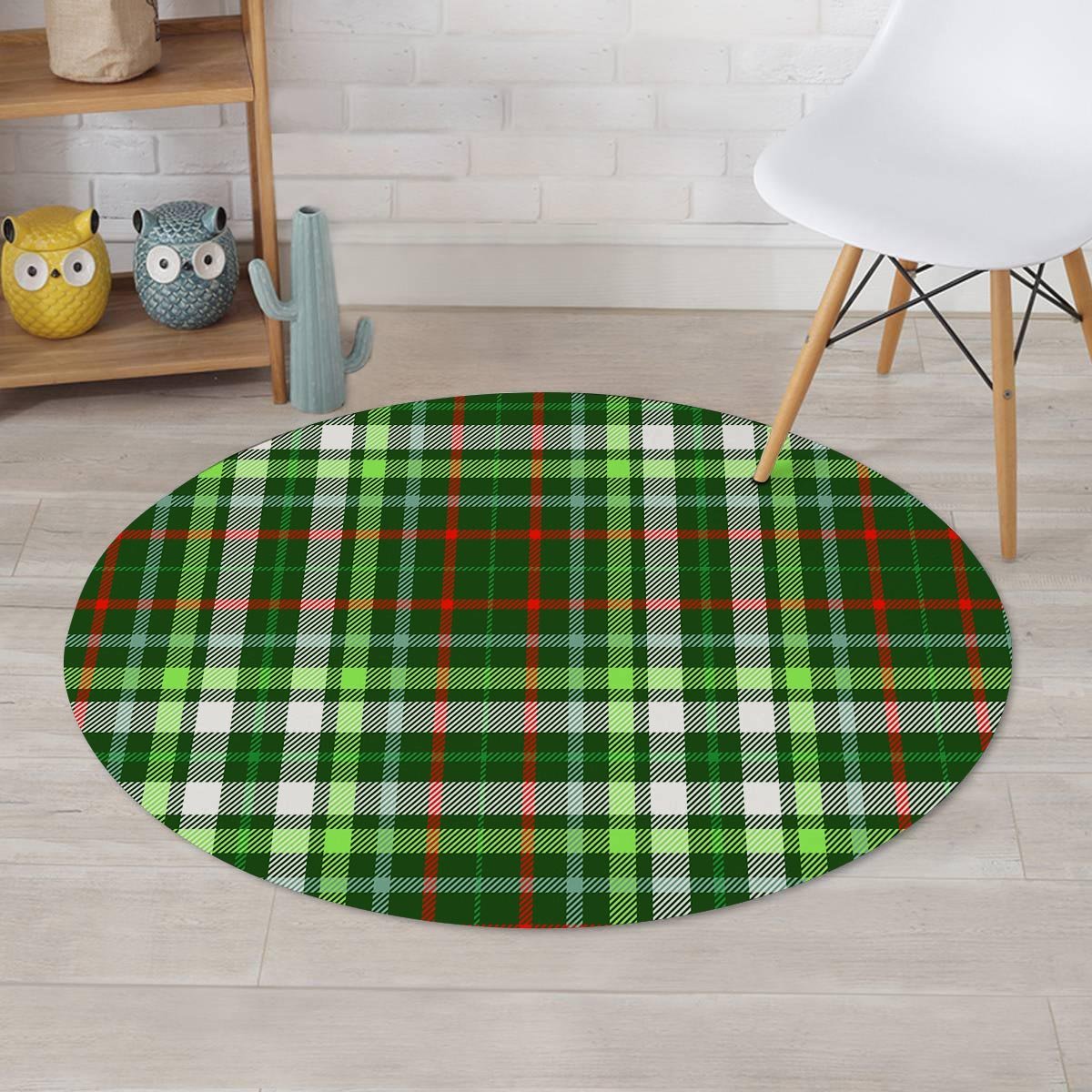 Green Plaid Tartan Round Rug-grizzshop