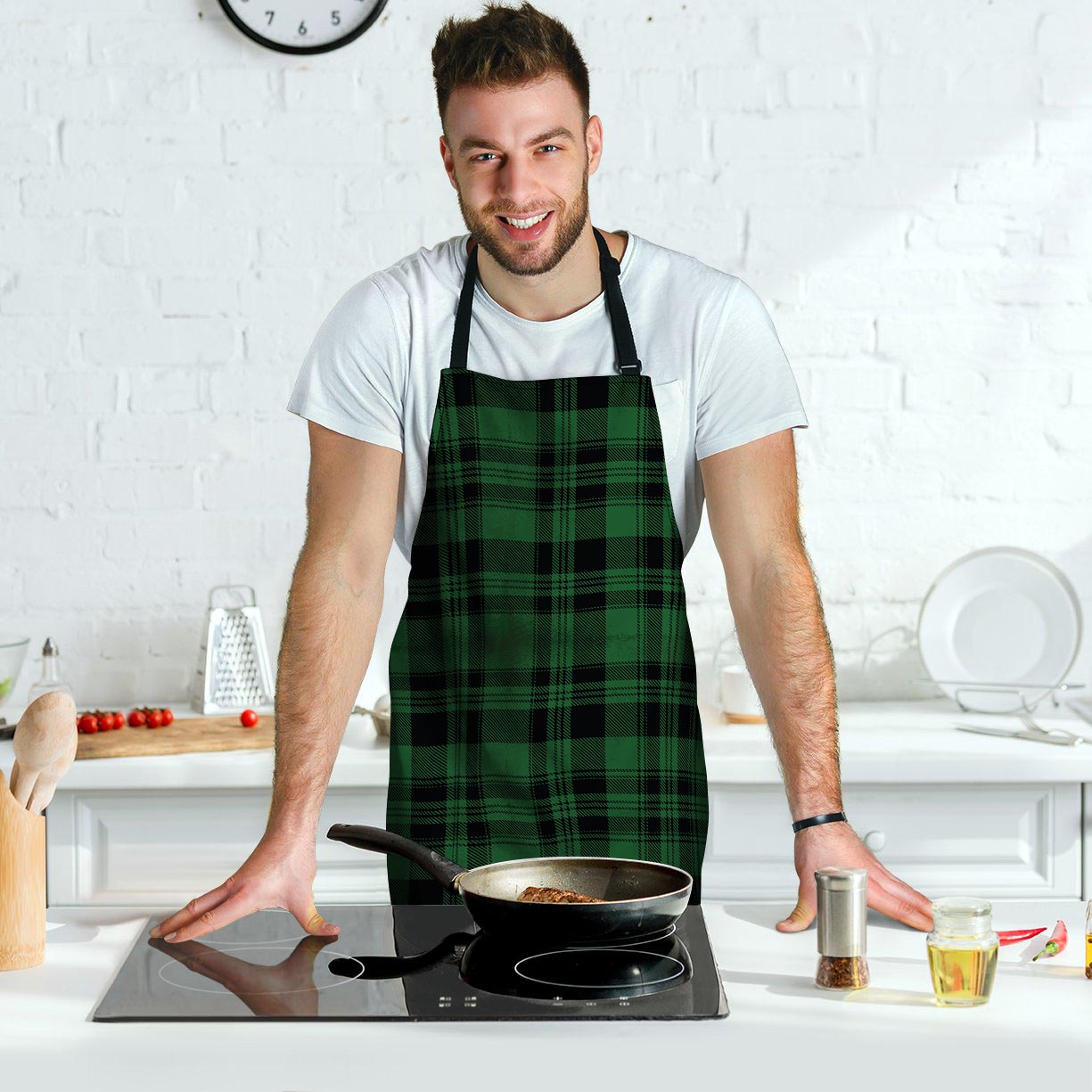 Green Plaid Tartan Sottish Men's Apron-grizzshop