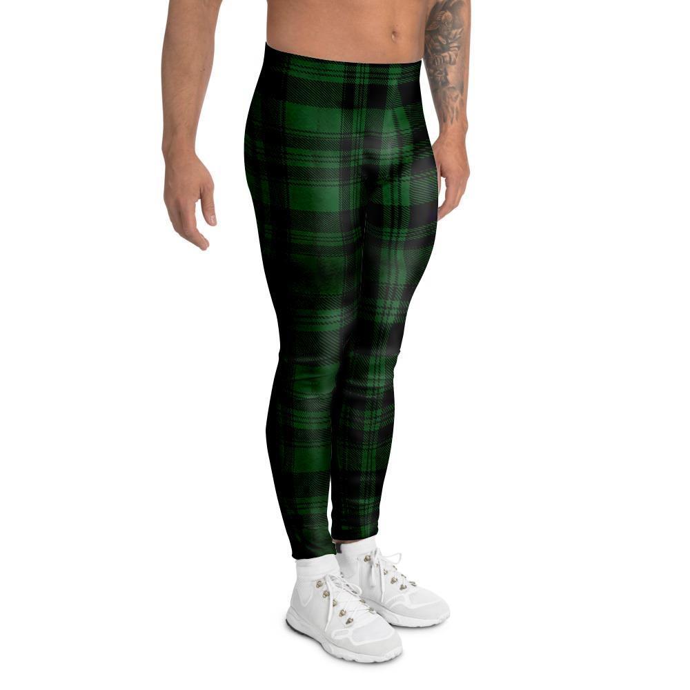 Green Plaid Tartan Sottish Men's Leggings-grizzshop