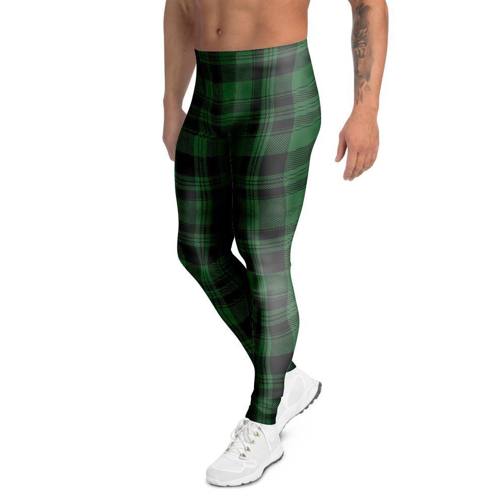 Green Plaid Tartan Sottish Men's Leggings-grizzshop