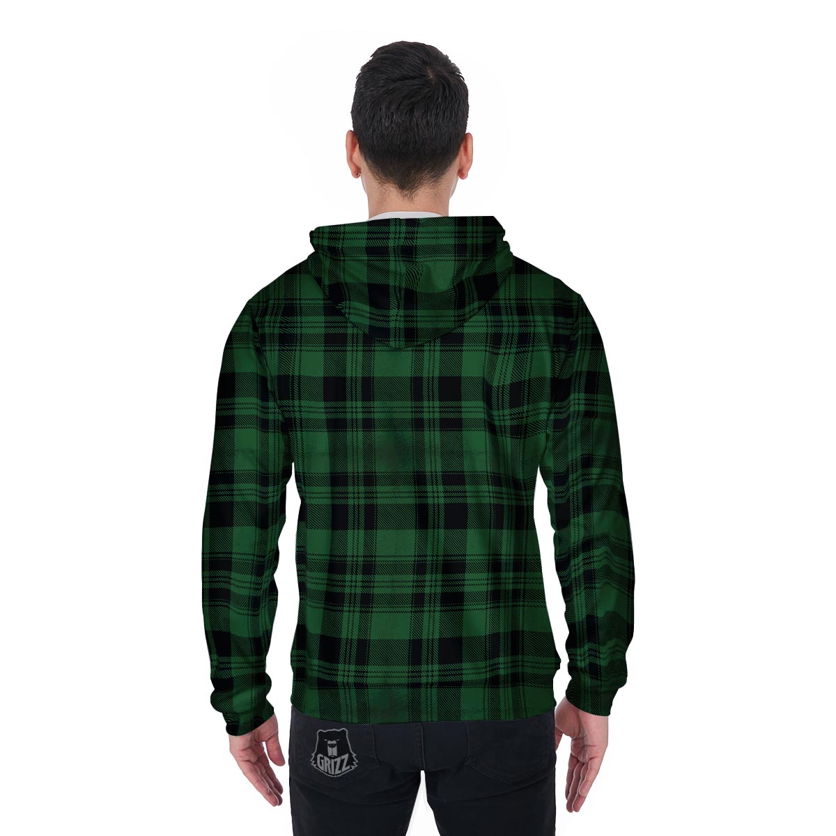 Green Plaid Tartan Sottish Men's Zip Up Hoodie-grizzshop