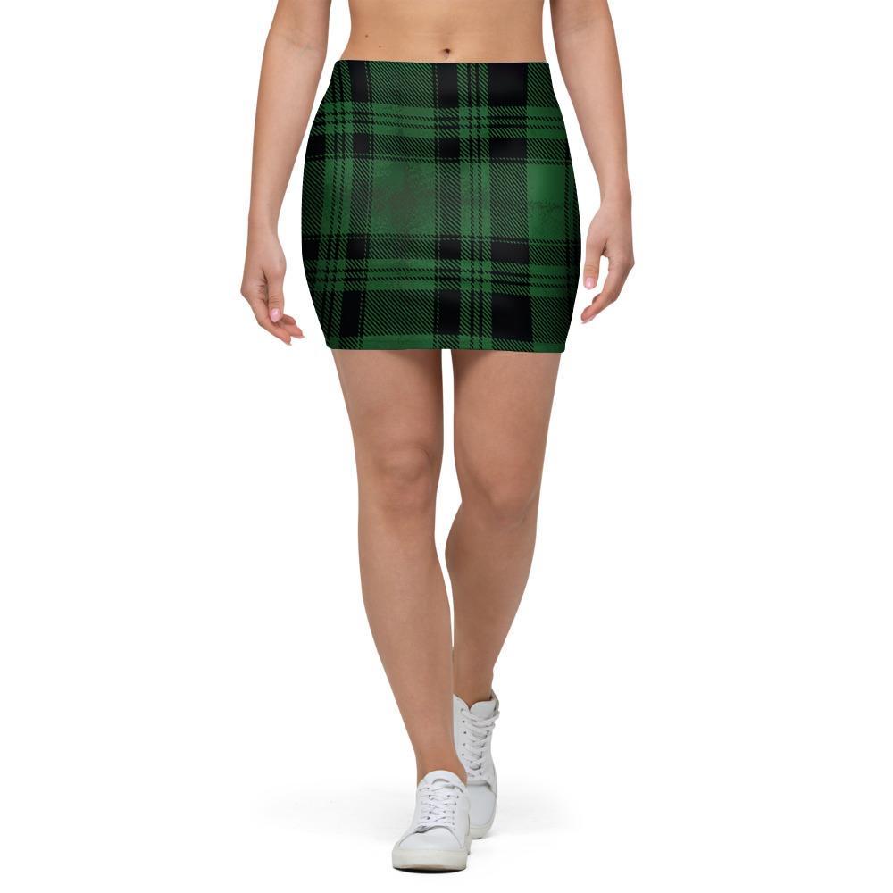 Green Plaid Tartan Sottish Mini Skirt-grizzshop