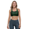 Green Plaid Tartan Sottish Sports Bra-grizzshop