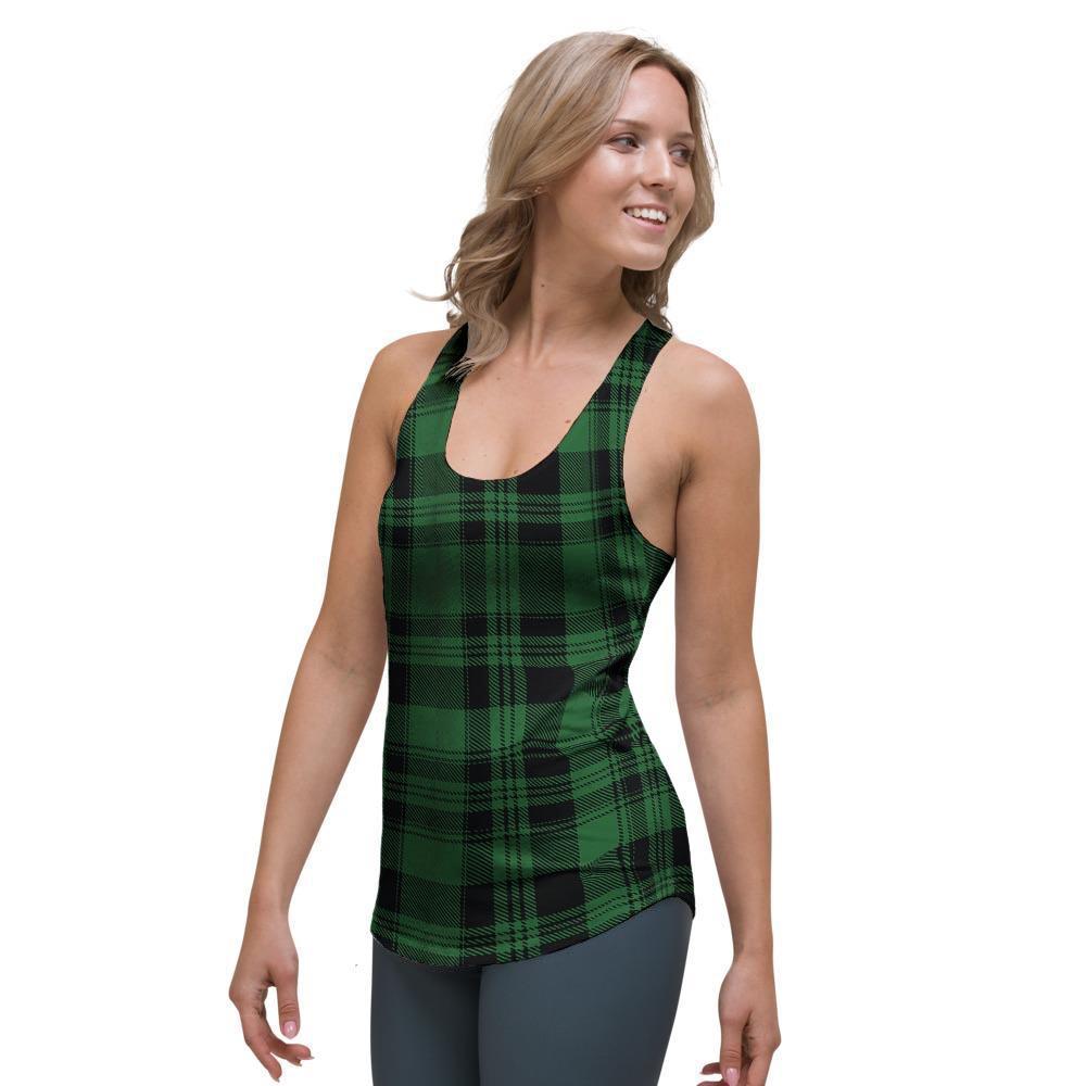 Green Plaid Tartan Sottish Women's Racerback Tank Top-grizzshop