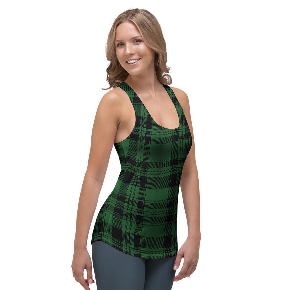 Green Plaid Tartan Sottish Women's Racerback Tank Top-grizzshop